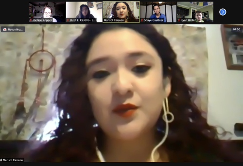 Marisol Carreon in a Zoom meeting with Prof. Kripper's Class