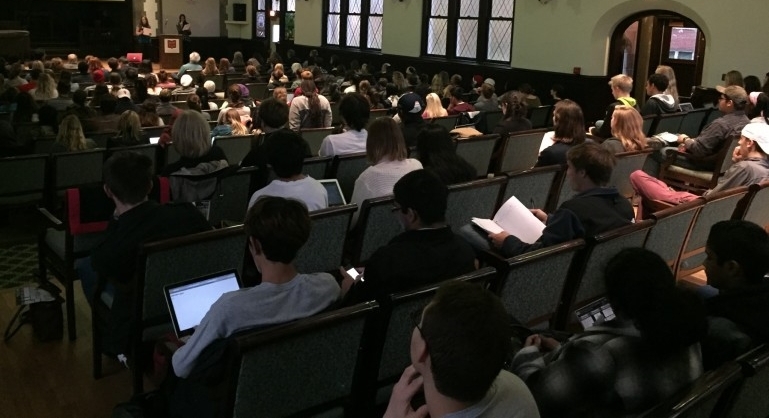 people listening to a presentation