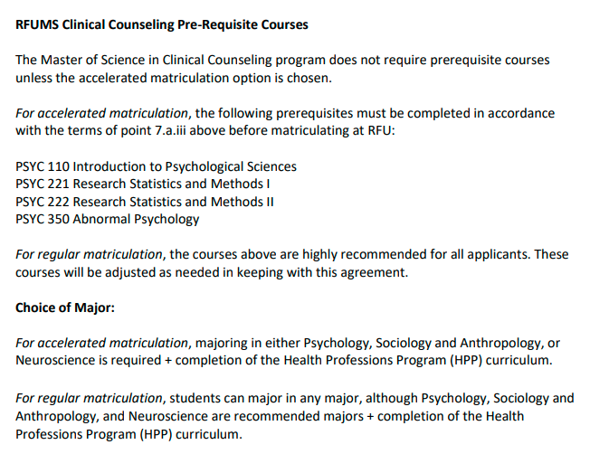 clinical counseling prerequisites