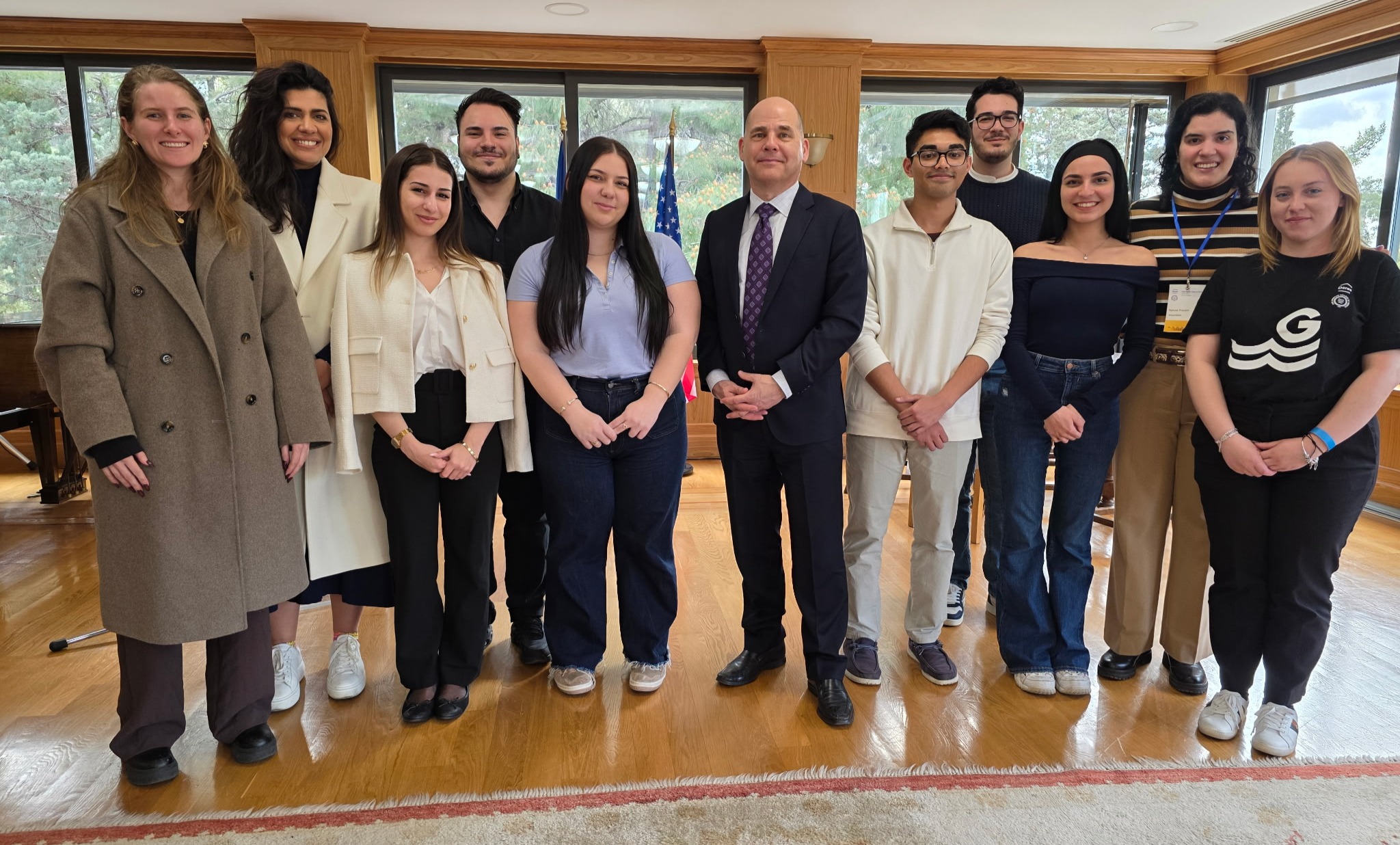 Ed Wingenbach with student leaders at the American College of Greece