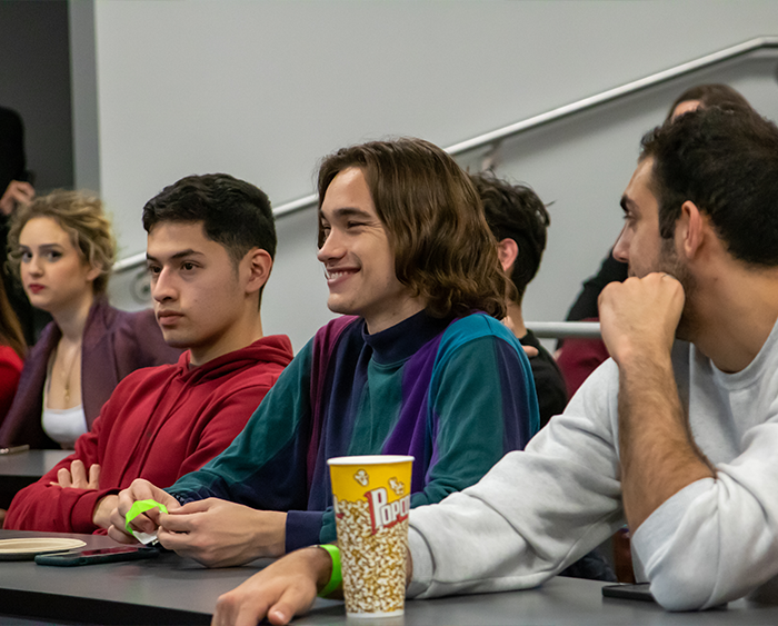 Students sitting at table during career session