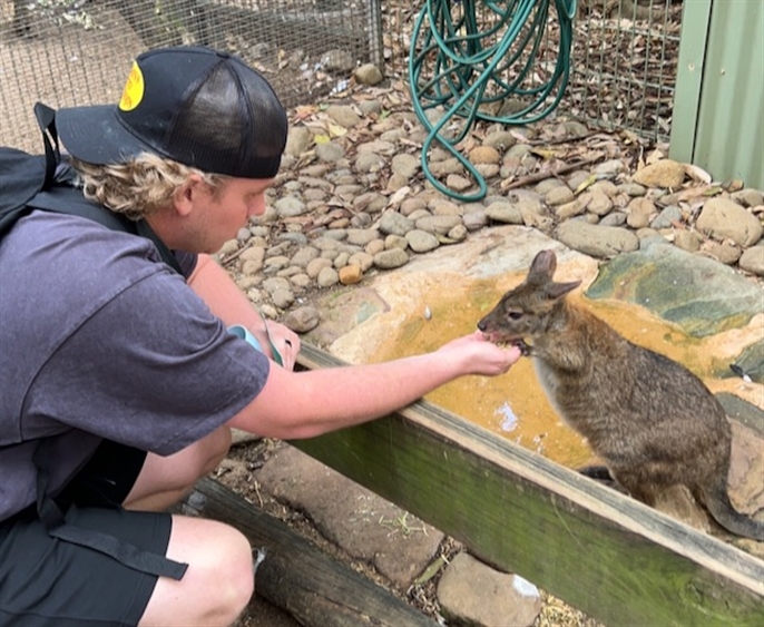 Hunter feeding a kangaroo