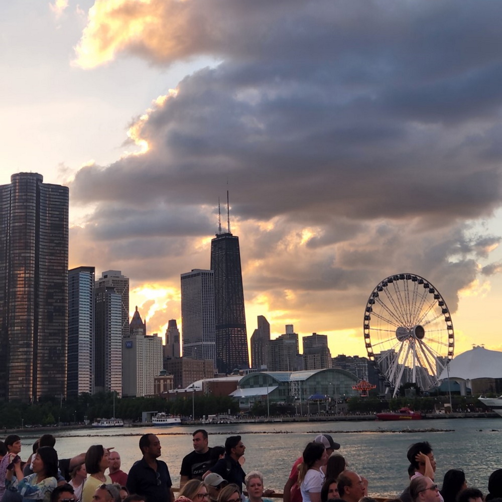 navy pier at sunset