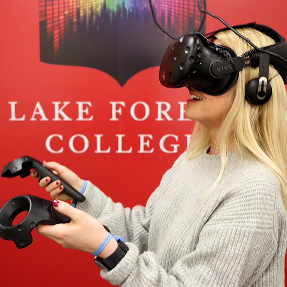student using VR headset