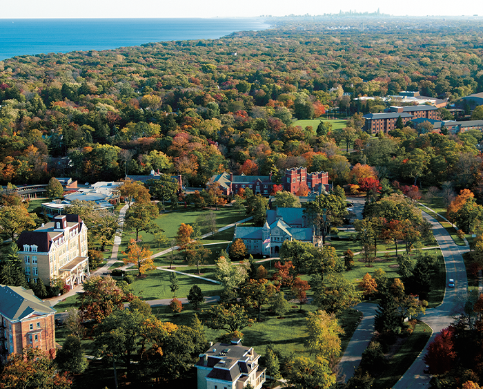 aerial view of Lake Forest College campus