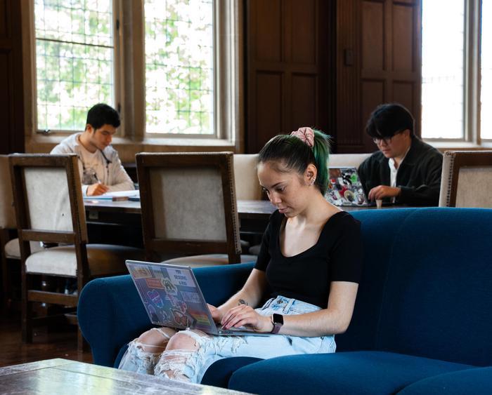 a student working on a laptop