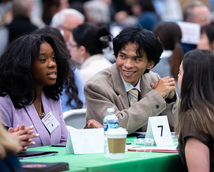 students talk to professionals