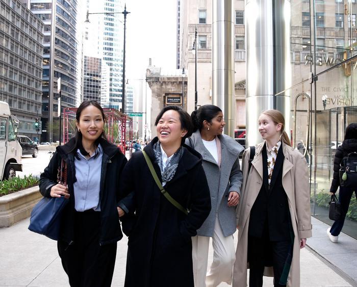 students walking in Chicago