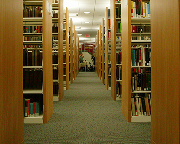 bookshelves in library