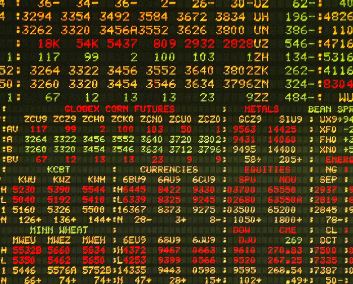 screen with stock prices at board of trade