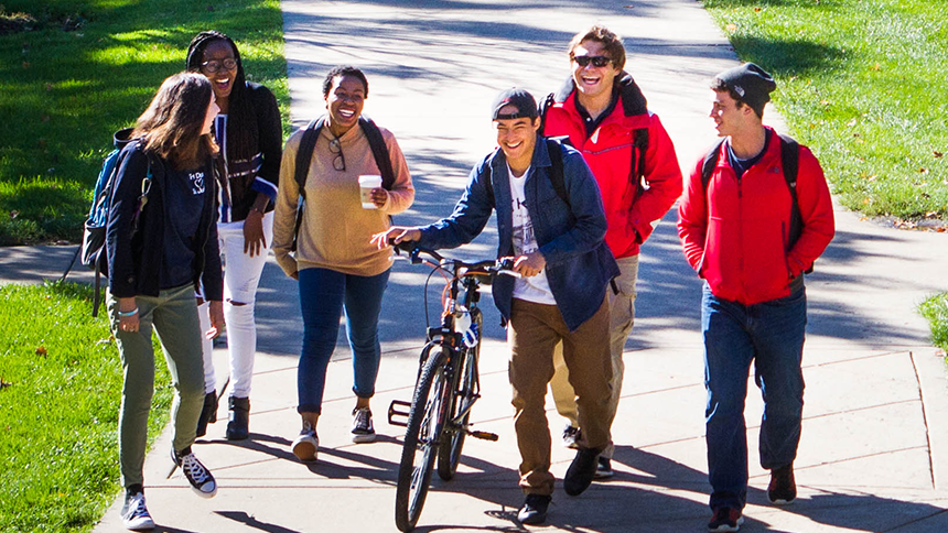 Students walking across campus