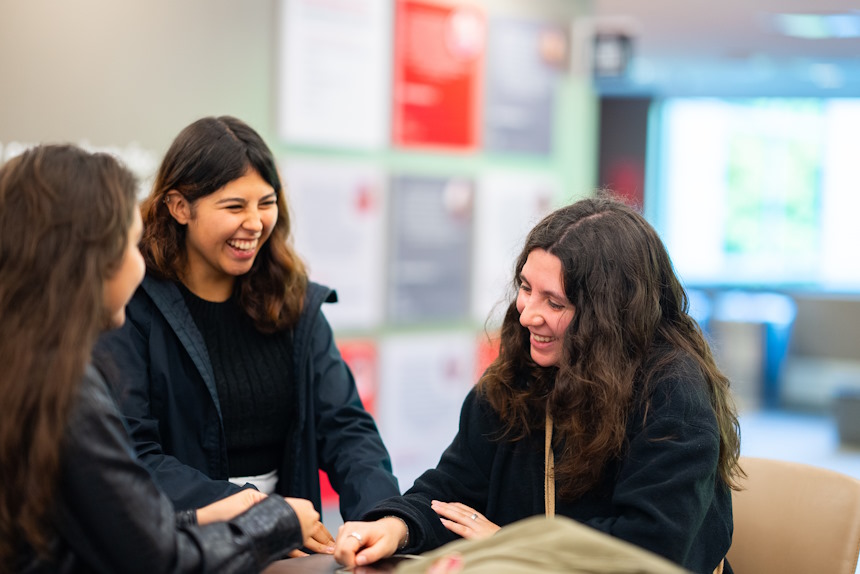 students talking and laughing together