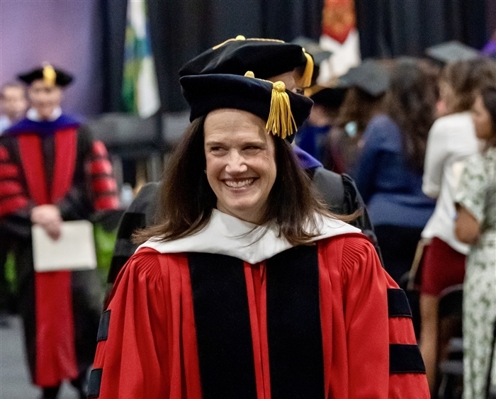 President Jill Baren in academic regalia at her inauguration