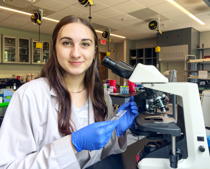 a lake forest college student in lab attire