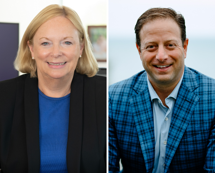 side-by-side headshots of woman and man