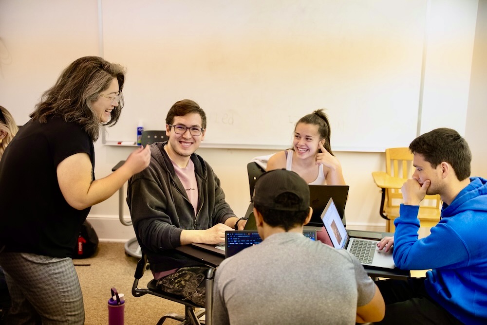 students and professor in class 