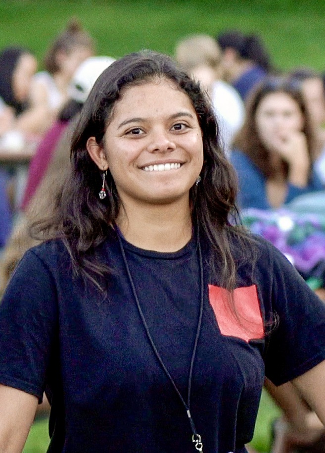 Student at outdoor orientation event