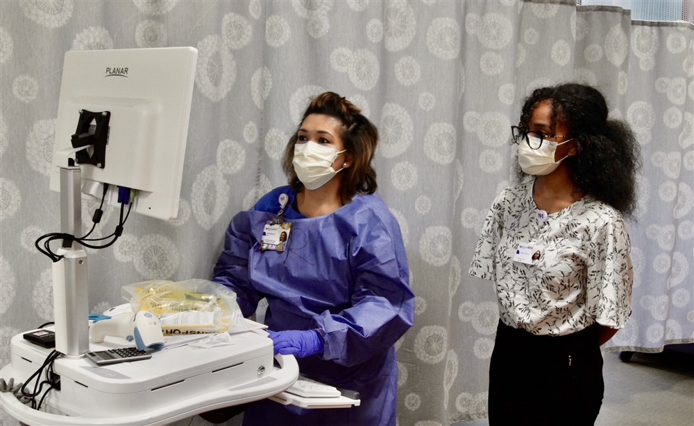 Student shadowing nurses at Northwestern Lake Forest Hospital