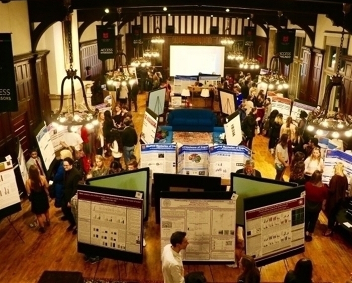 Glassman Symposium Poster Session seen from balcony above