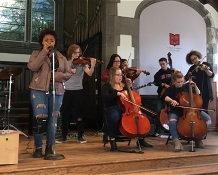 student orchestra on stage