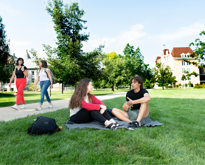 students sitting on the grass