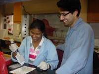 two students working in lab