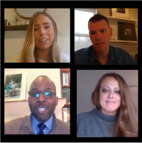 Martino Moore '99 is one of several alumni who presented at Career-A-Palooza Goes Digital. (Clockwise from top left: Sydney Gardner '18, Bryan Bertola '02, Katie McCann '03, Martino Moore '99. Not pictured: Andre Meeks '09.)