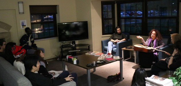 Living-learning community students met with Evelyne Accad, activist and song-writer from Lebanon, during an event in Cleveland-Young Hall fall 2017