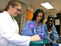 three students in lab